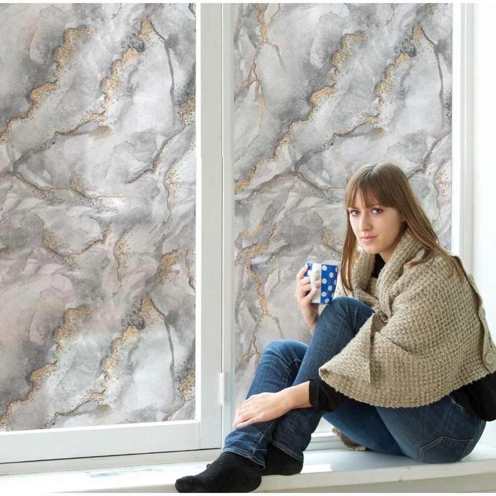 Marble Privacy Window Film Static Cling Quicksand Gold 35.4 x 118.1 X0043EOPTR
